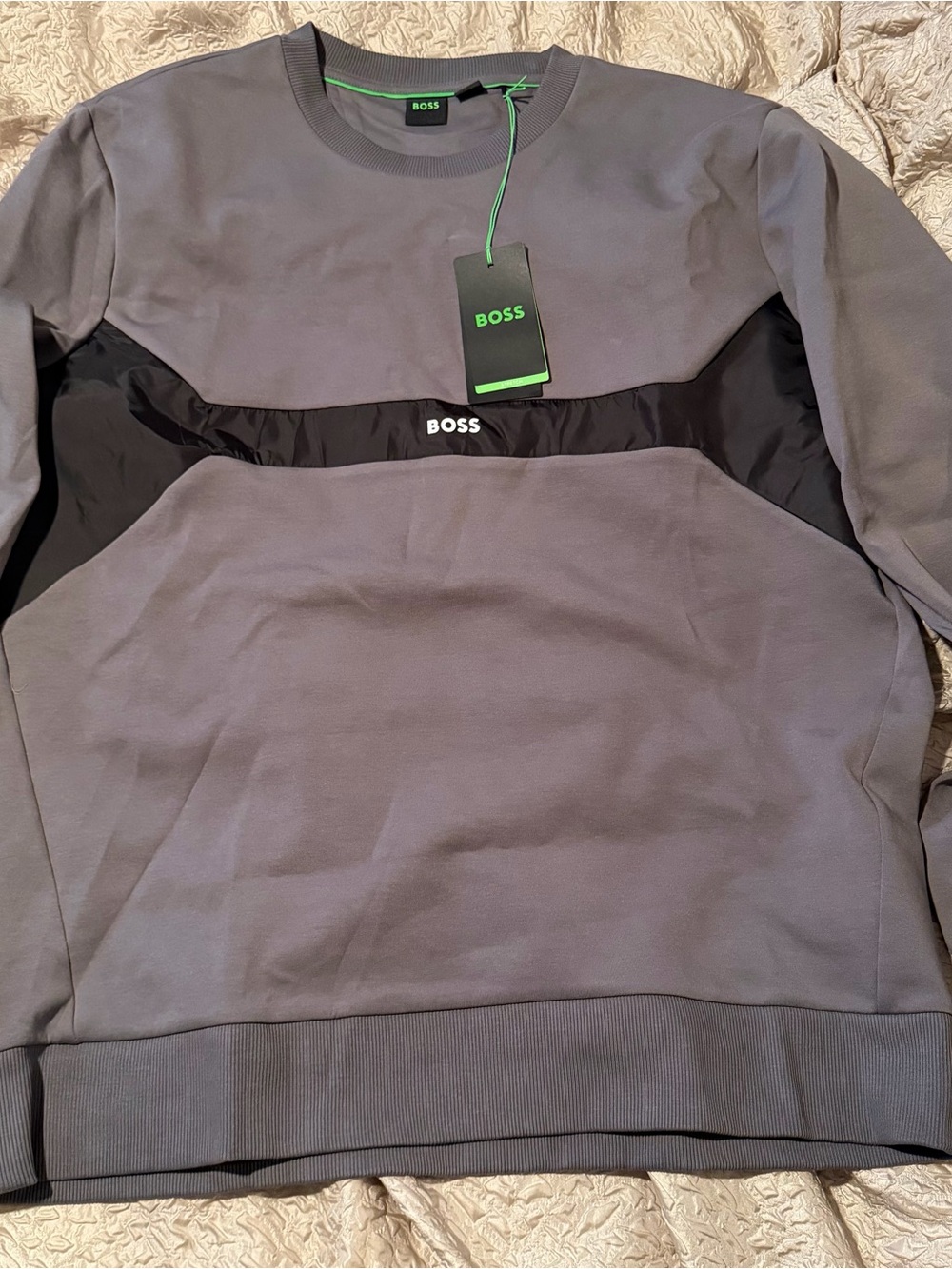 BOSS Gray Crewneck Sweatshirt with Black Chest Panel